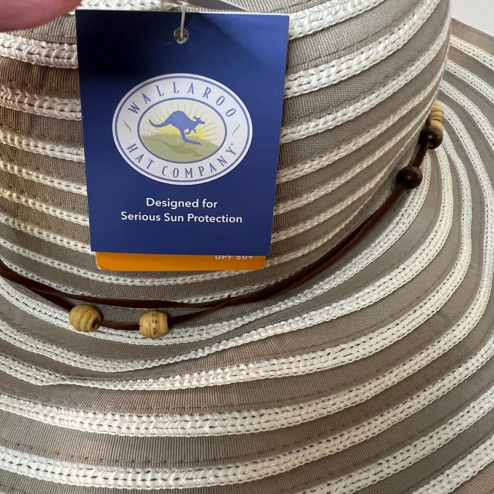 Wallaroo Hat Company Breton Hat Taupe NWT OS UPF 50+ Beaded Tie Detail Fix Bead - Picture 9 of 11